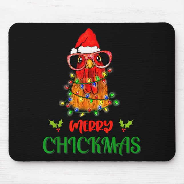 Merry Chickmas Ornament Lights Chicken Farmer Chri Mouse Pad (Front)