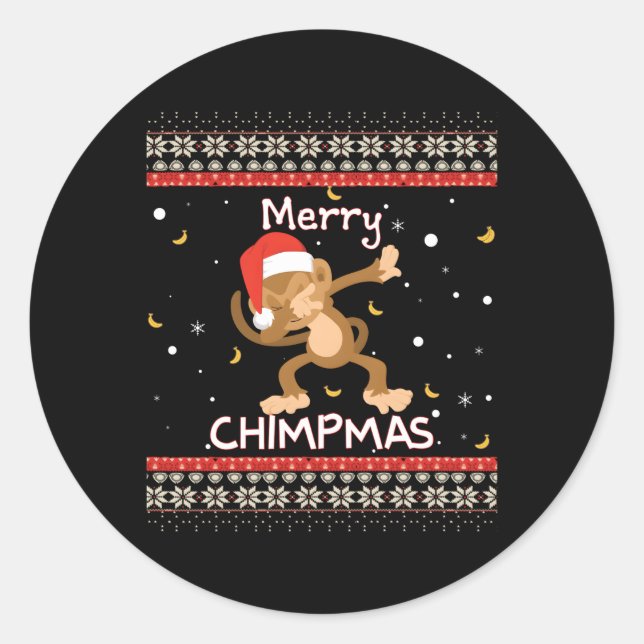 Merry Chipmas Ugly Monkey Jumper Classic Round Sticker (Front)