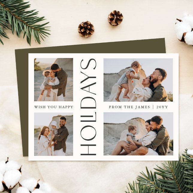 Merry Chirstmas| Elegant Four Photo Collage Holiday Card (Creator Uploaded)