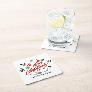 Merry Chirstmas Happy New Year  Square Paper Coaster