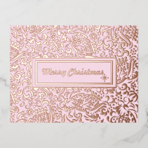 Merry Chirstmas Pastel Pink. Personalized. Foil Holiday Postcard