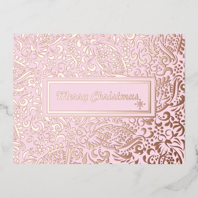 Merry Chirstmas Pastel Pink. Personalized. Foil Holiday Postcard (Front)