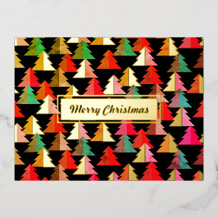 Merry Chirstmas Pine Black. Personalized. Foil Holiday Postcard