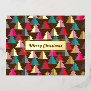 Merry Chirstmas Pine Brown. Personalized. Foil Holiday Postcard