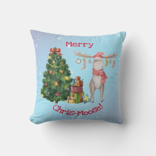 Merry Chris-Moose and Polar Bear Happy New Year Throw Pillow