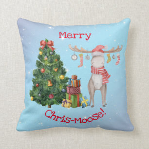 Merry Chris-Moose and Polar Bear Happy New Year Throw Pillow