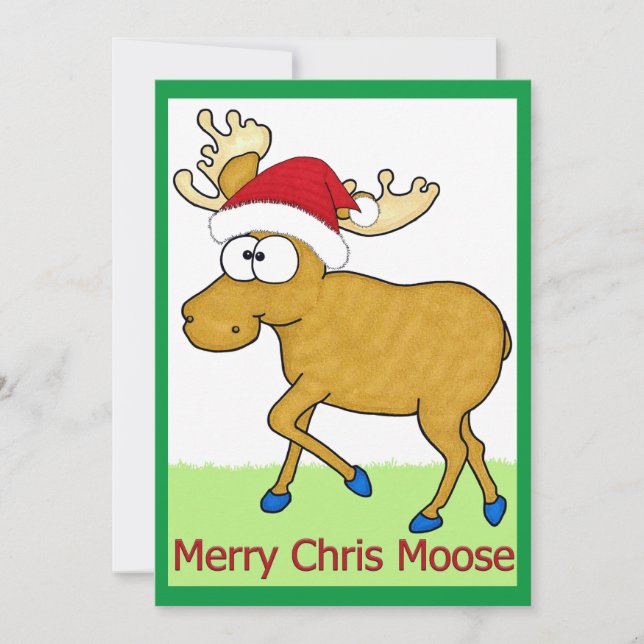 Merry Chris Moose Christmas  Holiday Card (Front)
