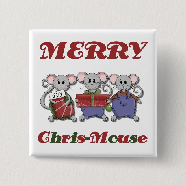 Merry Chris-Mouse Tshirts and Gifts 2 Inch Square Button (Front)