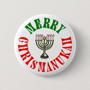 Merry Chrismanukah- Christmas Chanukah Menorah 2 Inch Round Button