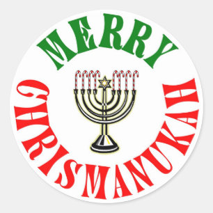 Merry Chrismanukah- Christmas Chanukah Menorah Classic Round Sticker
