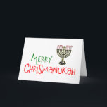 Merry Chrismanukah- Christmas Chanukah Menorah Holiday Card<br><div class="desc">The perfect way to celebrate both Christmas and Hanukah all at the same time. Merry Christmas   Happy Chanukah = Merry Chrismanukah,  complete with Candy Cane Menorah Candles.</div>