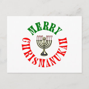 Merry Chrismanukah- Christmas Chanukah Menorah Holiday Postcard