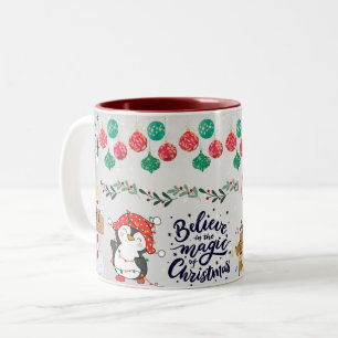 merry chrismas, cute Penguin Two-Tone Coffee Mug