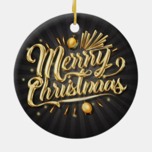 Merry Chrismas Gold Ceramic Ornament