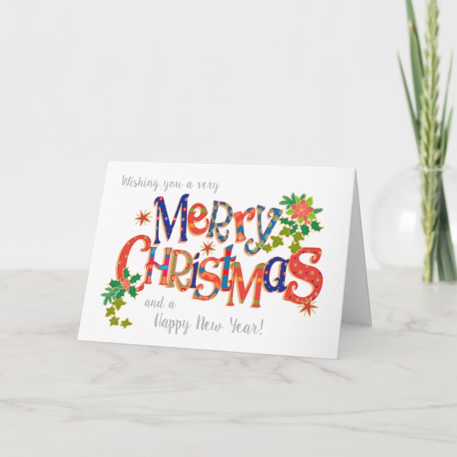Merry Chrismas Text Based Design Holiday Card (Front)