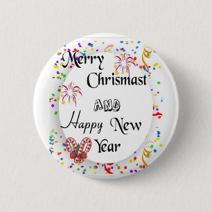 Merry chrismast and happy new year 2 inch round button