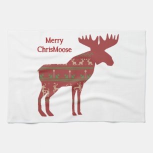 Merry ChrisMoose Funny Christmas Moose Animal Art Kitchen Towel
