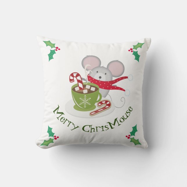 Merry ChrisMouse, Holiday Mouse Throw Pillow (Front)