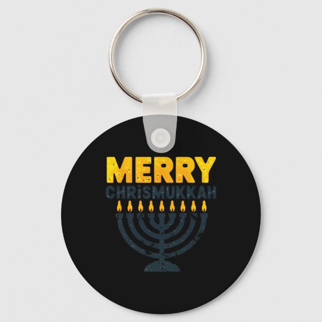 Merry Chrismukkah Christmas Hanukkah Chanukiah Gif Keychain (Front)