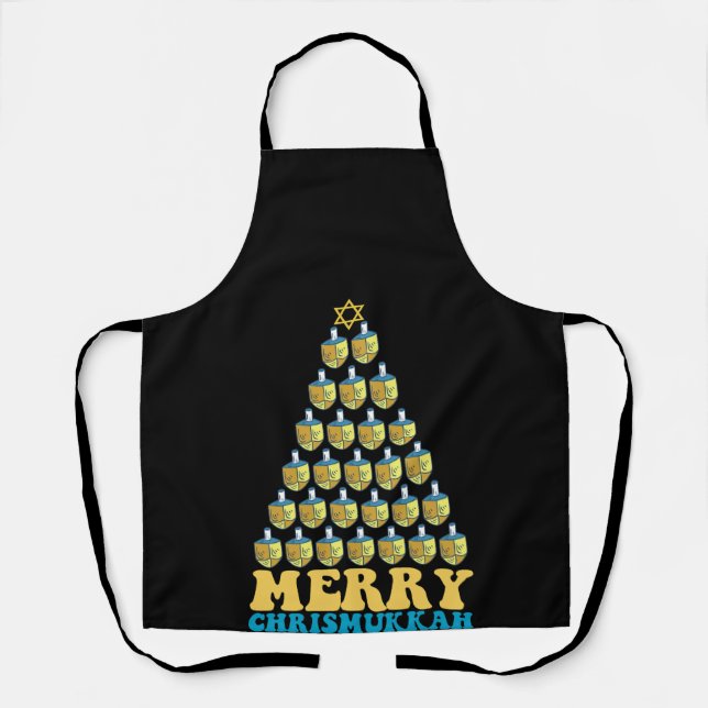 Merry Chrismukkah Christmas Tree Of Dreidel Jewish Apron (Front)