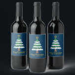 Merry Chrismukkah Cute Hanukkah Christmas Party Wine Label<br><div class="desc">This cute Merry Chrismukkah party wine label features a green Christmas tree decorated with blue dreidel ornaments and a gold Jewish Star of David at the top for Hanukkah to combine the 2 holidays for a family that celebrates both.</div>