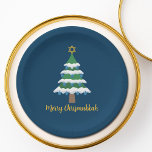 Merry Chrismukkah Cute Hanukkah Christmas Tree Paper Plate<br><div class="desc">This cute Merry Chrismukkah party paper plate features a green Christmas tree decorated with blue dreidel ornaments and a gold Jewish Star of David at the top for Hanukkah to combine the 2 holidays for a family that celebrates both.</div>