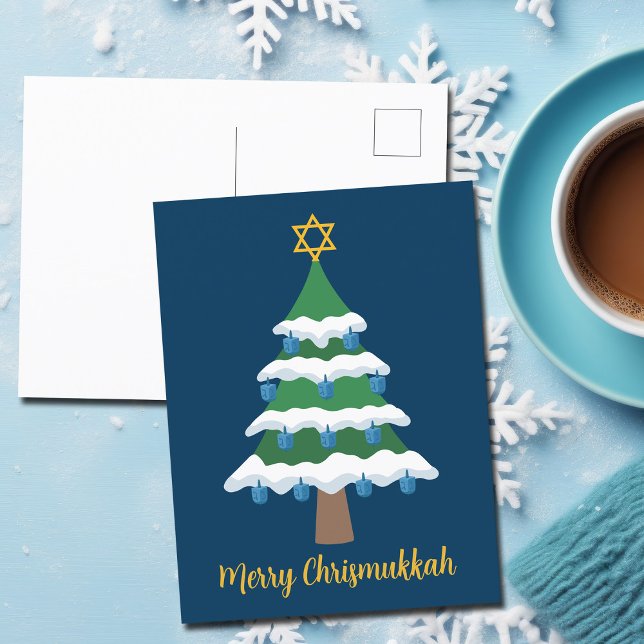Merry Chrismukkah Cute Hanukkah Christmas Tree Postcard (Creator Uploaded)