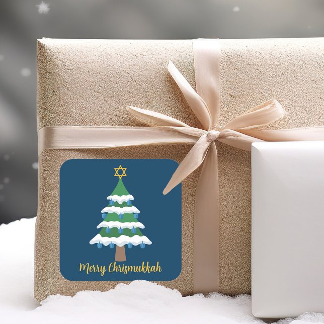 Merry Chrismukkah Cute Hanukkah Christmas Tree Square Sticker (Creator Uploaded)