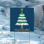 Merry Chrismukkah Cute Hanukkah Christmas Yard Garden Sign<br><div class="desc">This cute Merry Chrismukkah yard sign features a green Christmas tree decorated with blue dreidel ornaments and a gold Jewish Star of David at the top for Hanukkah to combine the 2 holidays for a family that celebrates both.</div>