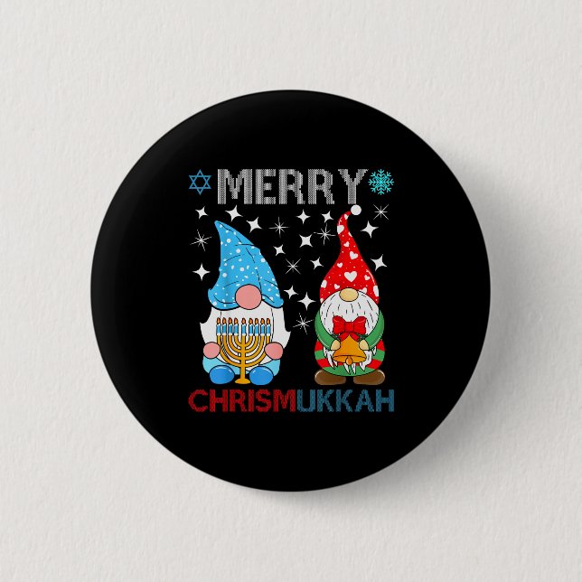 Merry Chrismukkah Funny Gnomes Christmas And Hanuk 2 Inch Round Button (Front)