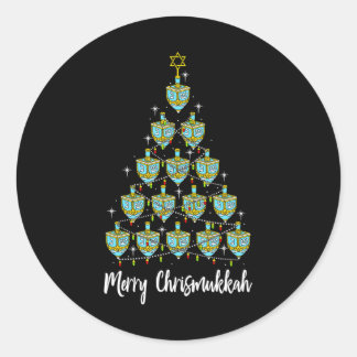 Merry Chrismukkah Hanukkah Dreidel Christmas Tree Classic Round Sticker