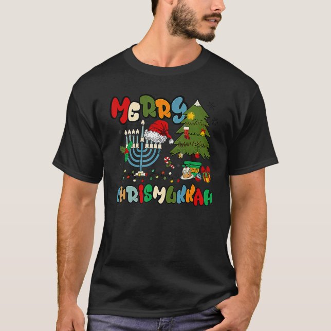 Merry Chrismukkah Hanukkah Jewish Chanukah Menorah T-Shirt (Front)