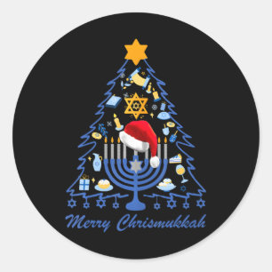 Merry Chrismukkah Hanukkah Jewish Hanukkah Tree Classic Round Sticker