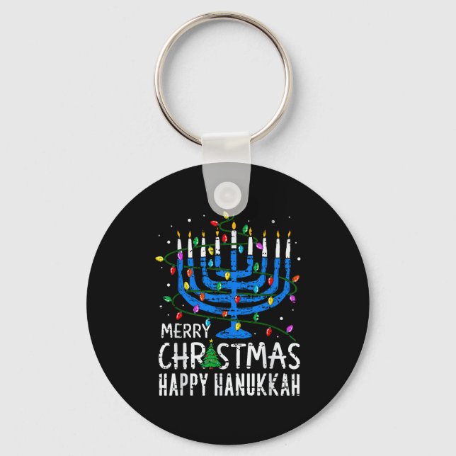 Merry Chrismukkah Happy Christmas Hanukkah Chanuka Keychain (Front)