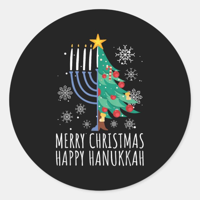 Merry Chrismukkah Happy Christmas Hanukkah  Classic Round Sticker (Front)