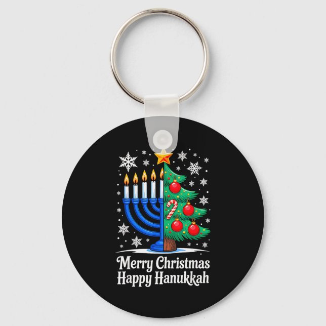 Merry Chrismukkah Happy Christmas Hanukkah Matchin Keychain (Front)