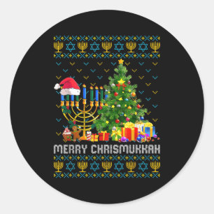 Merry Chrismukkah Happy Hanukkah Ugly Sweater Fami Classic Round Sticker