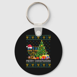 Merry Chrismukkah Happy Hanukkah Ugly Sweater Fami Keychain