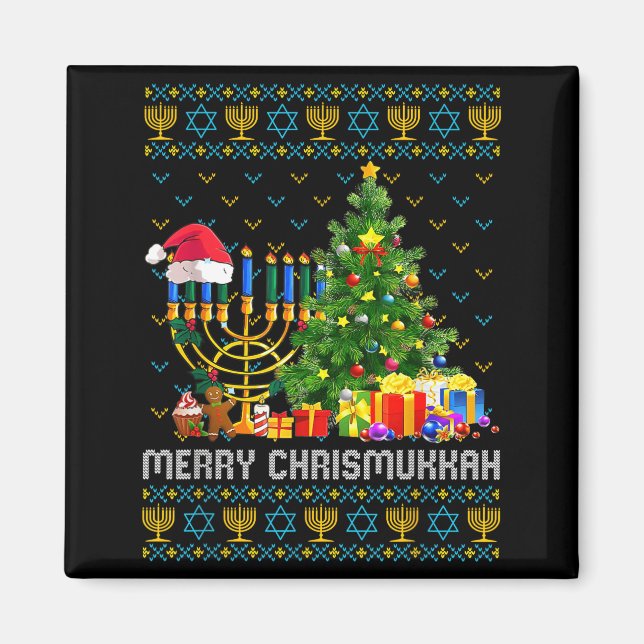Merry Chrismukkah Happy Hanukkah Ugly Sweater Fami Magnet (Front)