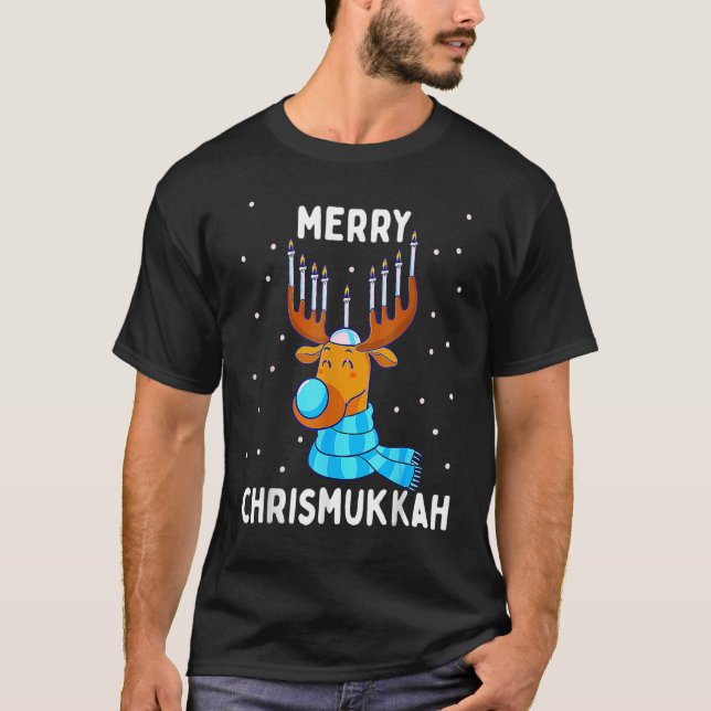 Merry Chrismukkah Jewish Christmas Hanukkah Reinde T-Shirt (Front)