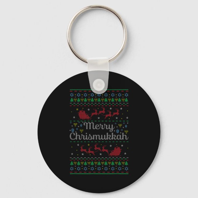 Merry Chrismukkah Jewish Hanukkah Ugly Christmas S Keychain (Front)