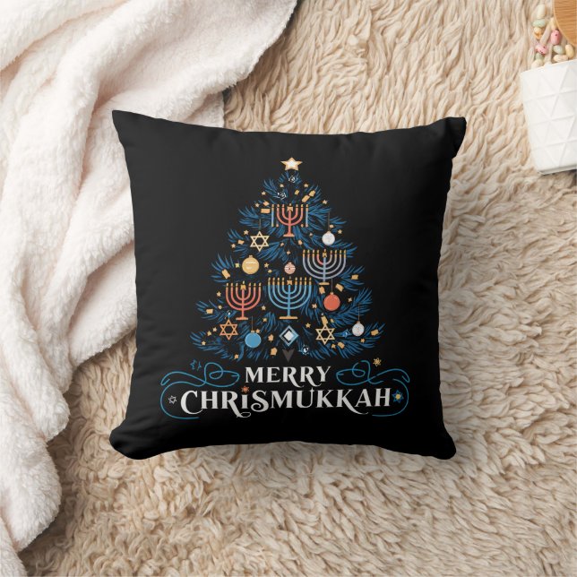 Merry Chrismukkah Jewish Holiday Hanukkah Throw Pillow (Blanket)