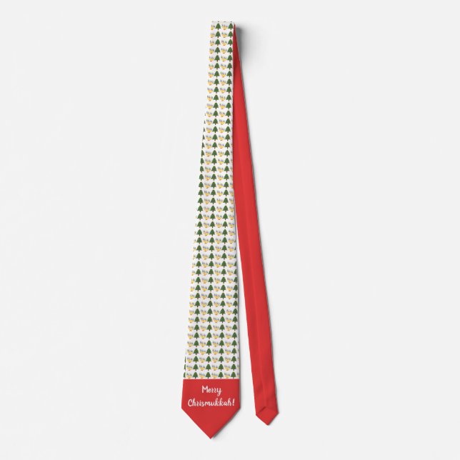 Merry Chrismukkah Menorah and Christmas Tree Tie (Front)