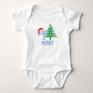 Merry Chrismukkah Menorah and Santa Baby Bodysuit