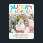 Merry Chrismukkah Photo Peace, Love & Hope Custom<br><div class="desc">Fun pastel blue,  red and yellow Merry Chrismukkah custom photo card with your personalized greeting,  Peace,  Love & Hope and your name in a fun font. Chrismukkah is where people celebrate both Christmas and Hanukkah together. It's a great way to celebrate for interfaith families.</div>