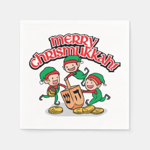 Merry Chrismukkah with Elves and Dreidels Napkin
