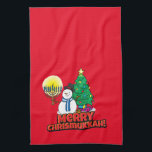 Merry Chrismukkah with Snowman and Menorah Kitchen Towel<br><div class="desc">Add these fun interfaith (Hanukkah and Christmas) hand towels to your Chrismukkah decorating this year. If you celebrate the holidays together, these are a nice touch. This is our design and you won't find it anywhere other than in our stores. Chrismukkah is celebrated by people usually in families with both...</div>