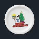Merry Chrismukkah with Snowman and Menorah Paper Plate<br><div class="desc">It's a true Chrismukkah for 2019! Christmas and Hanukkah fall over the same week! Add these fun interfaith (Hanukkah and Christmas) paper plates to your Chrismukkah celebrations this year. If you celebrate the holidays together, these are a nice touch. This is our design and you won't find it anywhere other...</div>