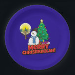 Merry Chrismukkah with Snowman and Menorah Paper Plate<br><div class="desc">It's a true Chrismukkah 2019! Christmas and Hanukkah fall over the same week! Add these fun interfaith (Hanukkah and Christmas) paper plates to your Chrismukkah celebrations this year. If you celebrate the holidays together, these are a nice touch. This is our design and you won't find it anywhere other than...</div>