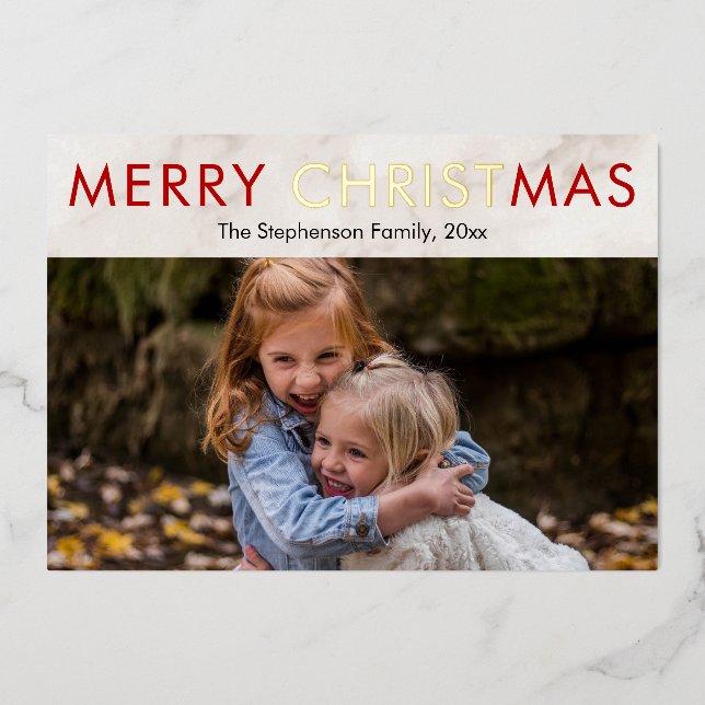 Merry Christ in Christmas Christan Photo Foil Holiday Card (Front)